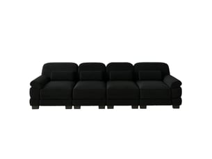 Canapé modulable 4 places en velours côtelé noir, configuration flexible en l ou en u, coussins lombaires et assises confortables