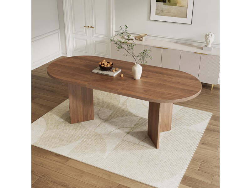  Table de salle à manger ovale 200x90x75 cm – pour 6 à 8 personnes plateau épais 18mm bords arrondis – mdf – noyer CozyNest - Conforama C
