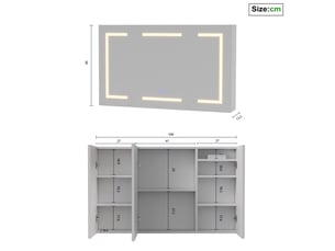Armoire de toilette led 3 portes - 100 x 13.5 x 60 cm-blanc - meuble de salle de bain avec éclairage 3 couleurs, antibuée et prise