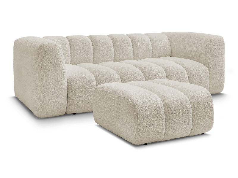Bobochic canapé droit fixe 3 places talia tissu bouclette avec pouf beige TALIA - Conforama A