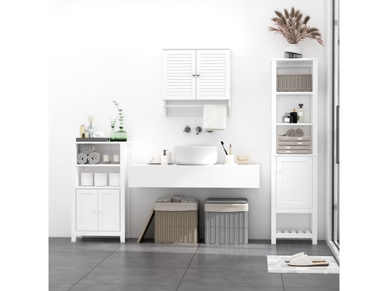  Meuble salle bain mural 2 portes enroulables, étagère intérieure porte-serviettes, 60×23×60cm, blanc, cuisine salle bain  - Conforama D