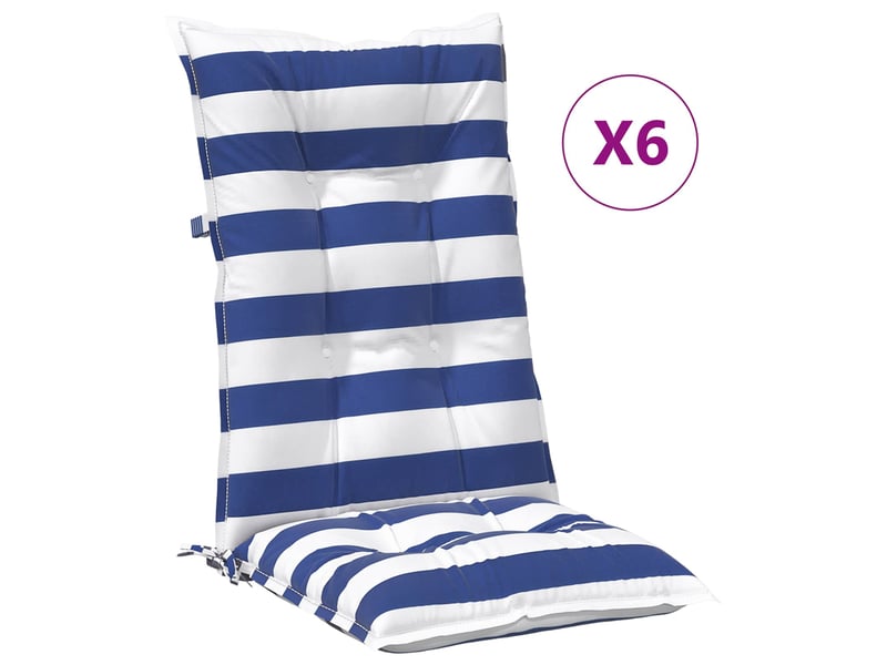  Lot de 6 coussins d'extérieur, coussins de chaise tissu bleu et blanc 120 x 50 x 7 cm cf56440  - Conforama D