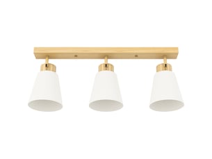 Plafonnier,55x13x20 cm,meulva,3 spots orientables,verre crème,effet bois naturel