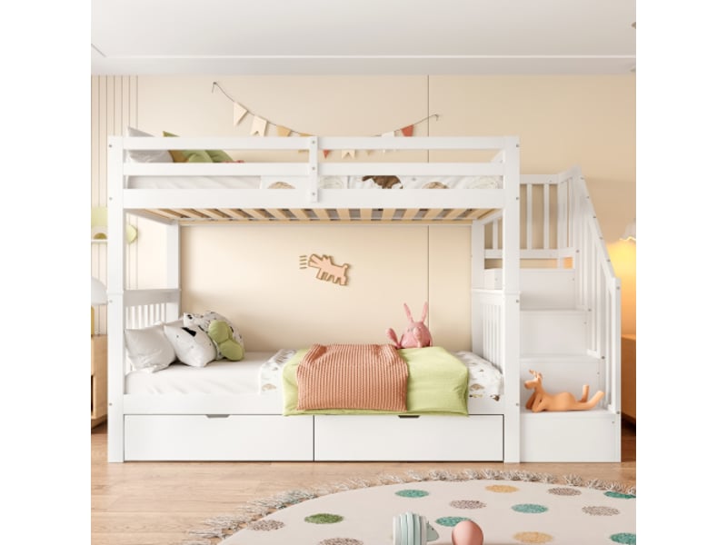  Lit superposé 90x200 cm coloris blanc pin lit enfant blanc - Conforama B