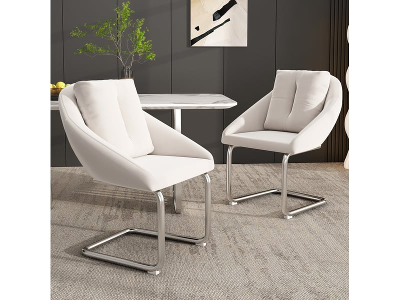  Lot de 6 chaises 65x59x82 cm, chaises salle à manger, design ergonomique, velours beige, structure métallique, pieds argentés  - Conforama D