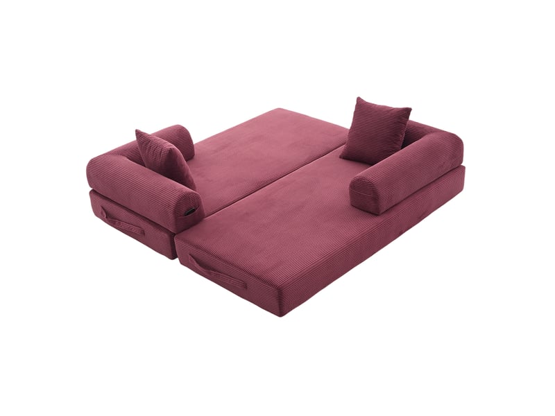 Canapé droit 3 places moderne 200x94x67 cm, modulable librement, rangements latéraux, rangement, velours côtelé, bordeaux - Conforama A
