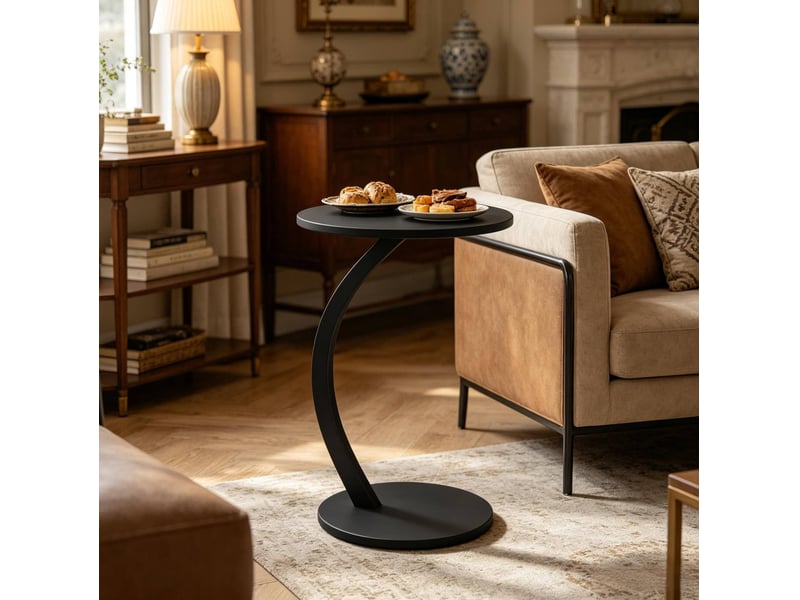 Table d’appoint ronde en c avec plateau fixe et pieds réglables, style industriel, pour salon ou chambre, noire, 40 × 65 cm - Conforama D