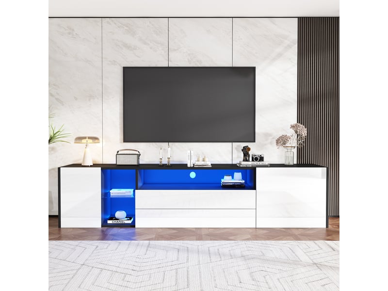  Meuble tv bas led noir et blanc – 180 x 40 x 45 cm – 2 tiroirs et 2 placards  - Conforama B