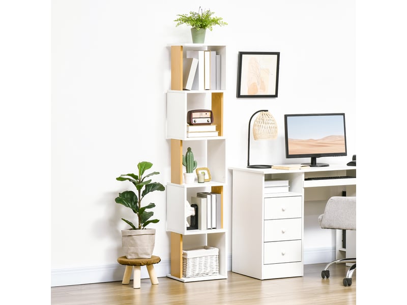 Bibliothèque en forme de s à 5 étagères pour salon ou bureau, 33 x 28 x 161 cm, blanche - Conforama C