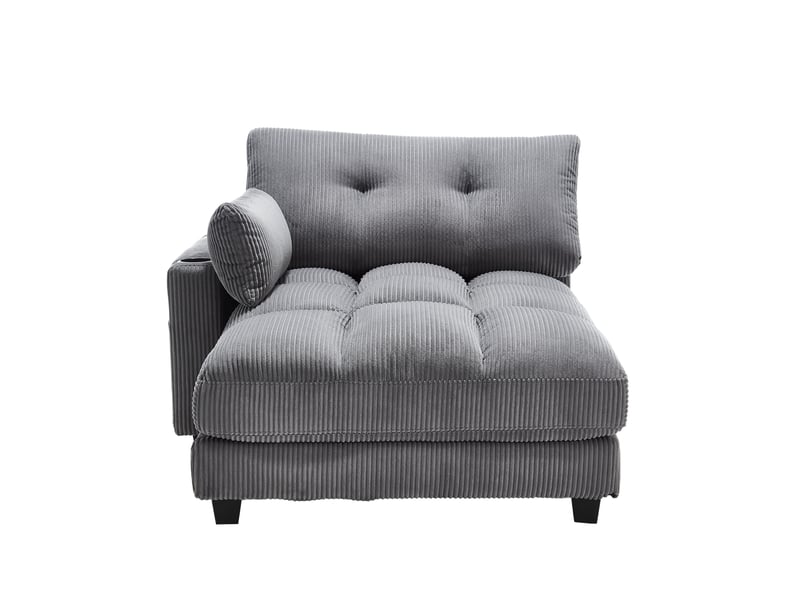  Canapé en velours côtelé gris avec porte-gobelets, poche latérale et tiroir intégré, 140x112x81 cm  - Conforama A