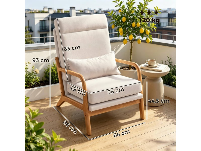  Fauteuil de salon crème avec dossier haut et coussin lombaire  - Conforama C