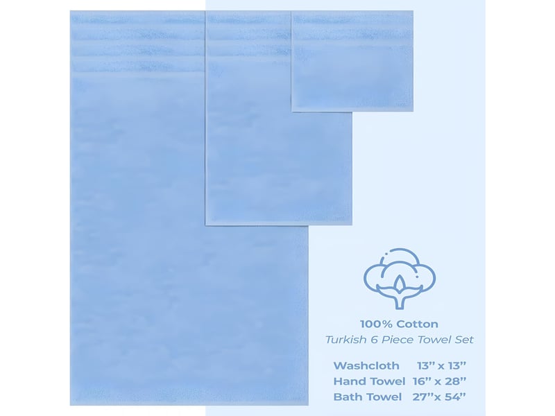  Serviette de bain - coton, lot de 6, bleu ciel  - Conforama D