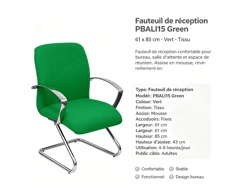  Fauteuil de réception caudete piqueras y crespo  green 61 x 85 cm vert - tissu avec accoudoirs fixes S5704244 - Conforama E