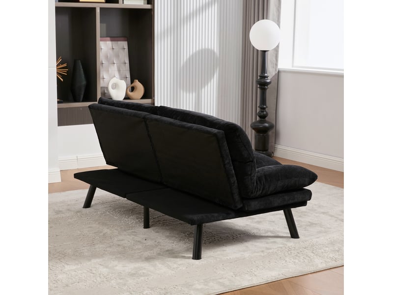  Canapé 2 places 165x90x76 cm dossier réglable accoudoirs ajustables mousse résiliente revêtement chenille noir  - Conforama R