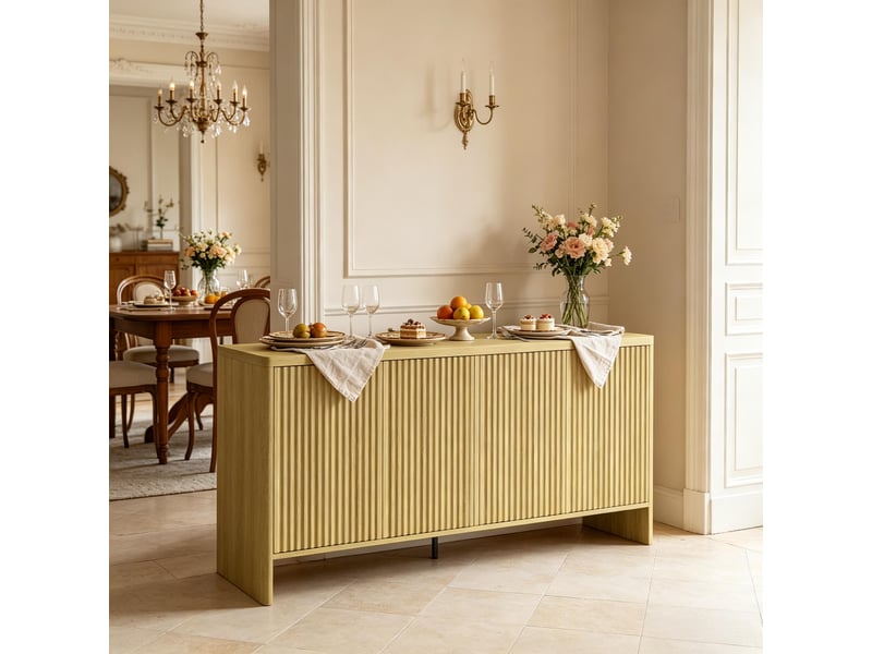  Buffet bas de rangement avec portes sans poignées - lpospi - étagères réglables mdf chêne 147 × 40 × 77 cm  - Conforama C