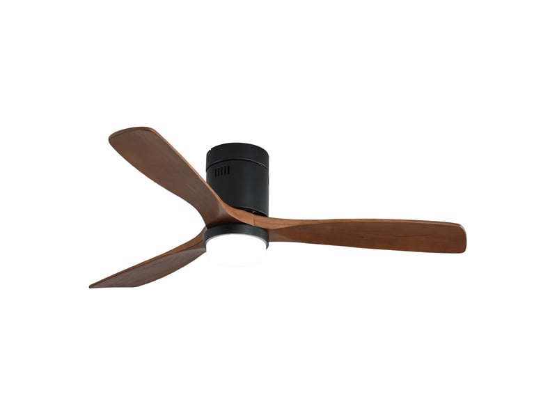  Ventilateur de plafond 132 cm noir avec éclairage led, télécommande et 3 pales en bois  - Conforama A