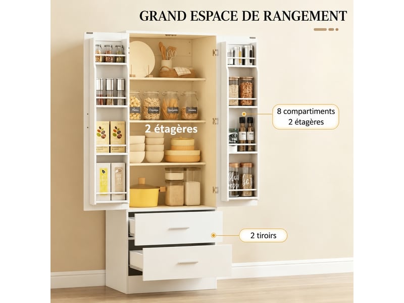 Meuble de cuisine muvano, armoire de cuisine blanche, 2 portes et 2 tiroirs, 60 × 40 × 159 cm  - Conforama E