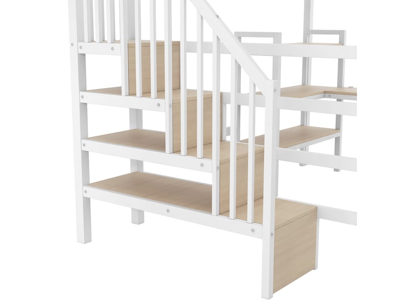 Lit mezzanine en métal 140x200 cm - avec bureau et échelle de rangement - port usb et éclairage led - blanc (sanas matelas)  - Conforama W