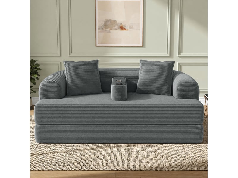  Canape droit pliant 2 places compressé, design 2-en-1, en mousse douce et velours côtelé couleur gris foncé, design moderne  - Conforama D