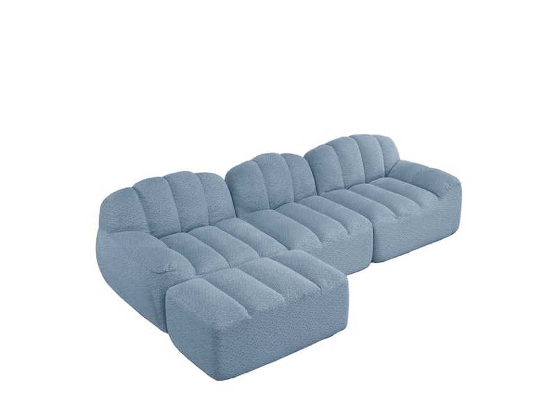  Canapé d'angle, canapé modulable – 3 places, avec pouf, mousse haute densité, en tissu, bleu, assise profonde  - Conforama B