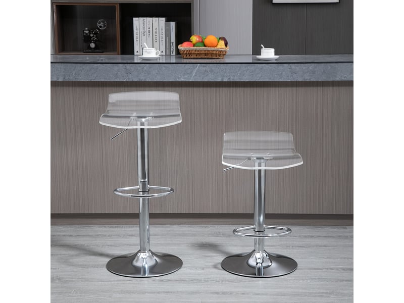  Lot de 2 tabourets de bar design contemporain assise acrylique et piètement métal - pivotant 360° - hauteur réglable avec repose-pieds - transparent  - Conforama D