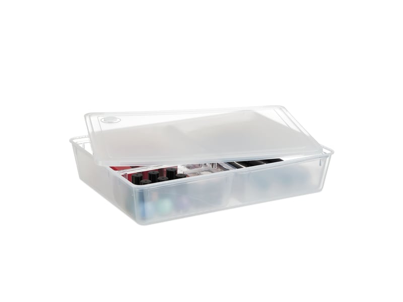 Lot de 1 bac de rangement transparent 3 compartiments amovibles salle de bain bureau 38 x 25 x 12 cm en plastique clair 13_0014634  - Conforama A