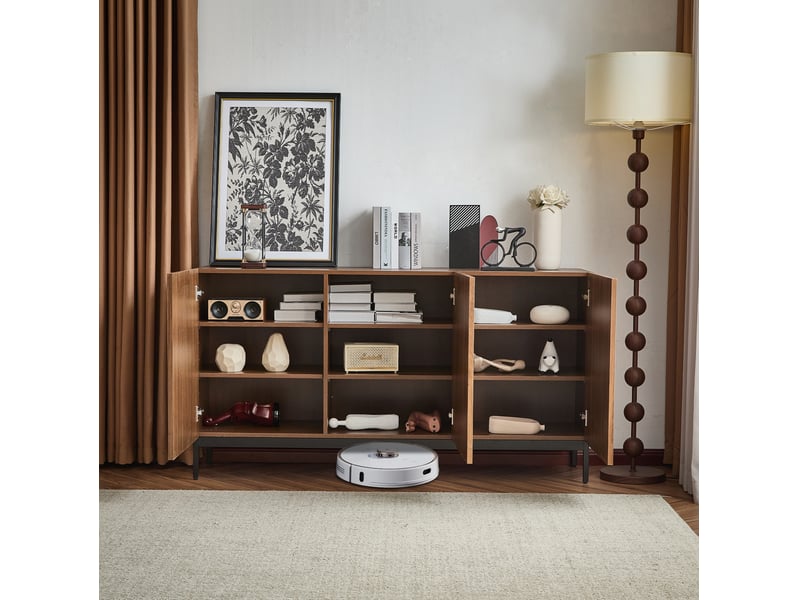  Buffet bas 3 portes à relief ondulé 3d – marron foncé effet bois – 150 x 40 x 80 cm  - Conforama C