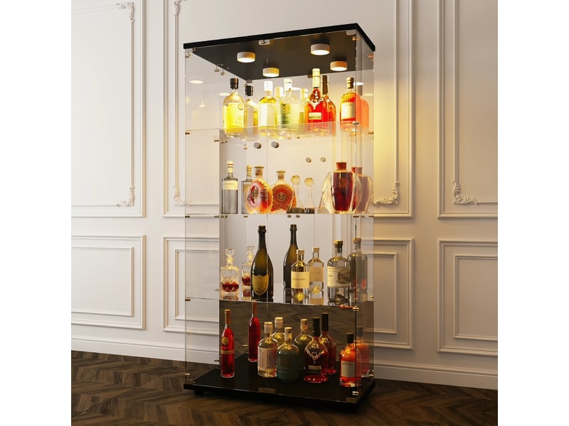  Vitrine en verre avec led- verre trempé miroir- vitrine armoire pour collection-4 niveaux- 2 portes-serrure de sécurité- 80×36×164cm-noir  - Conforama B