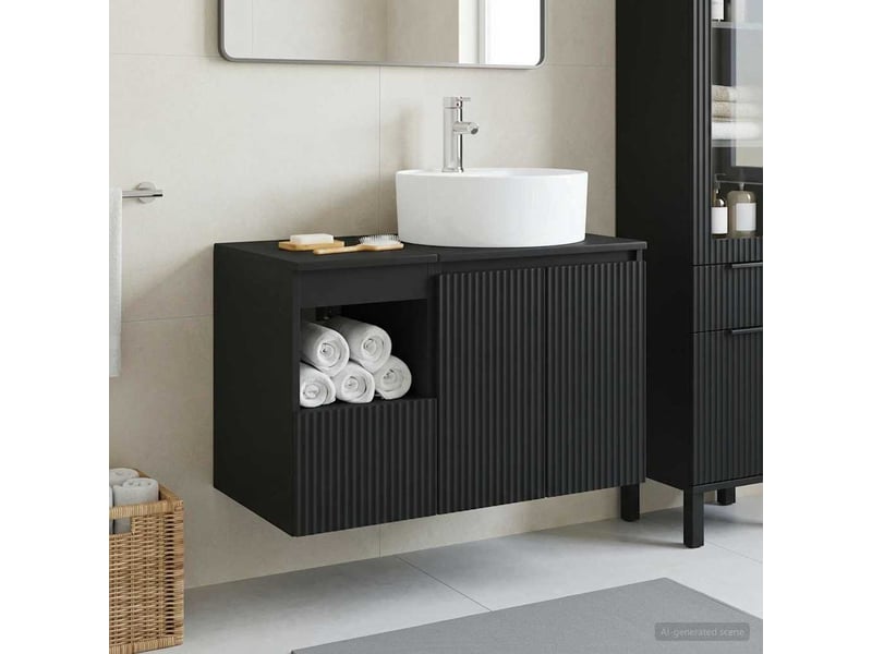  Ensemble de mobilier de salle de bain 2 pc noir cf64177  - Conforama B