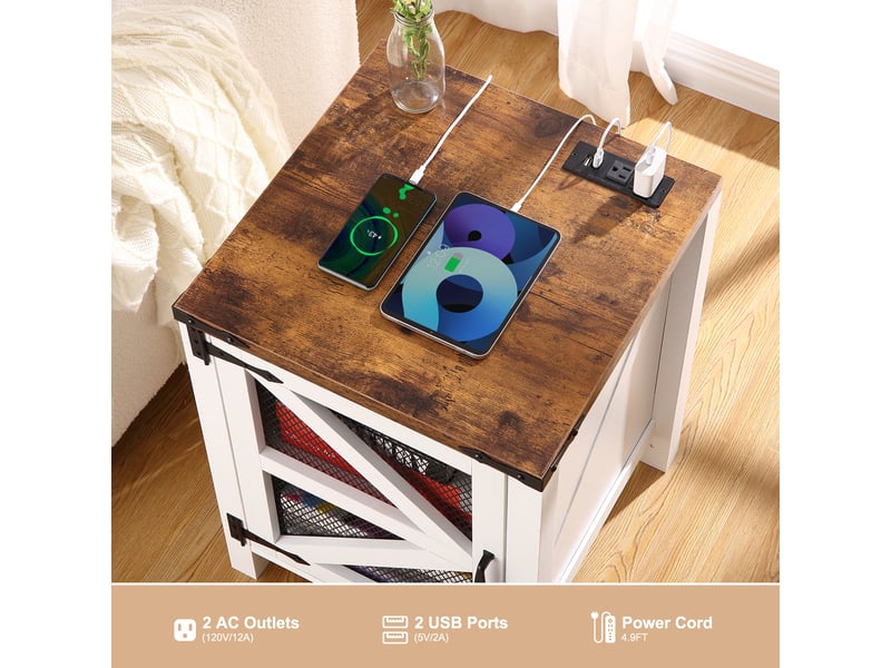  Table de chevet rustique avec station de facturer – table d’appoint en bois, porte de grange, espace de rangement – chambre ou salon PHO_0ZYR0GY4 - Conforama E