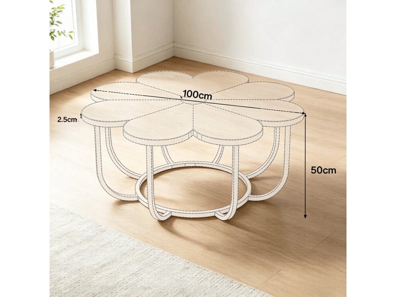  Table basse ronde,100x100x50 cm,motif floral,métal et bois,noir et marron  - Conforama C