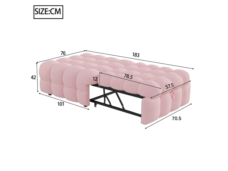  Canapé-lit extensible 183x76x42 cm bouclé rose sans matelas  - Conforama C