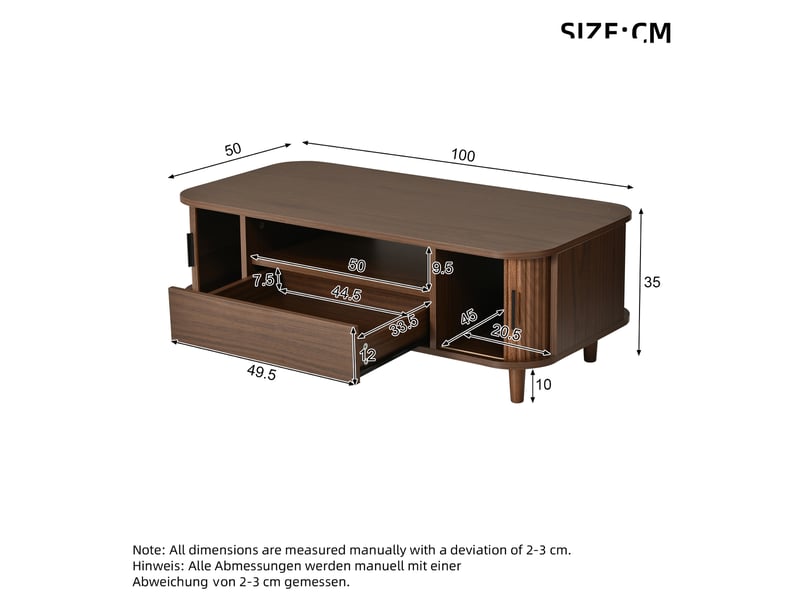  Table basse 100x50x35 cm - grand rangement - portes vitrées - 1 tiroir - 2 portes - mdf - usage quotidien - design moderne - table de salon - noir CozyNest - Conforama D