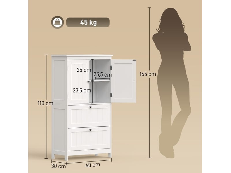 Colonne de salle de bains 2 portes et 2 tiroirs avec étagère réglable homvra - Conforama D