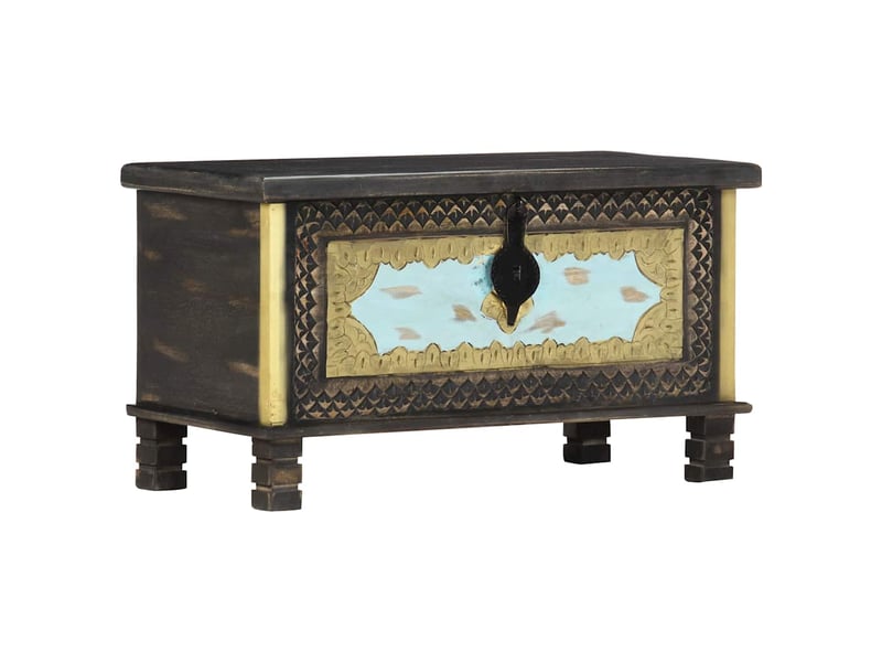  Coffre de rangement, boîte de rangement noir 80x40x45 cm bois de manguier massif  - Conforama D