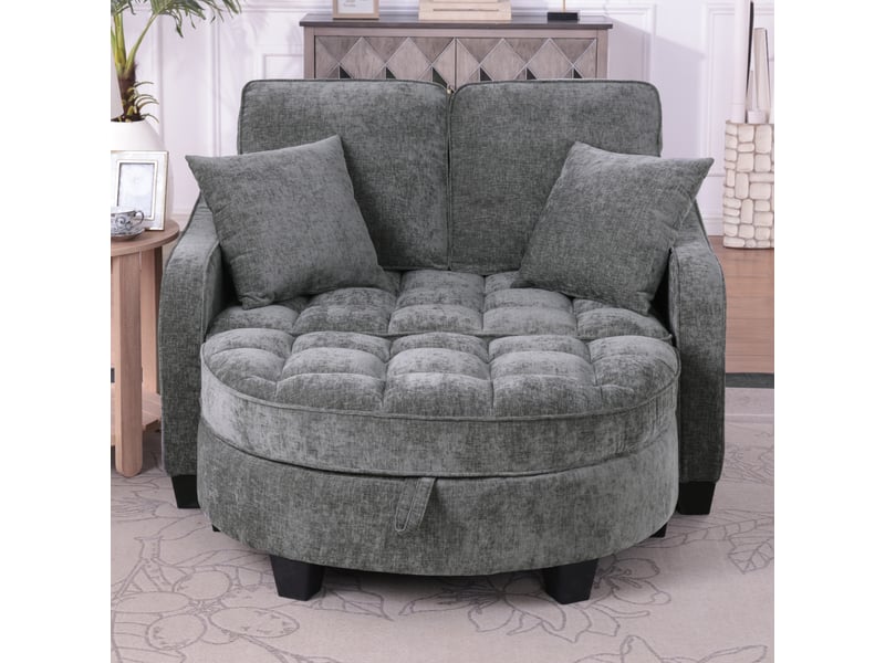 Canapé convertible canapé lit 2 en 1 avec rangement et housse respirante, multifonction pour petit salon - bois d'eucalyptus, gris foncé - Conforama E