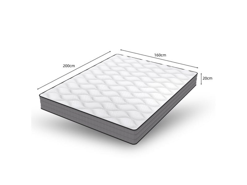  Matelas 2 places 160x200 cm h3 à ressorts ensachés et mousse mémoire, 7 zones, 20 cm, blanc et gris, confort deluxe  - Conforama C
