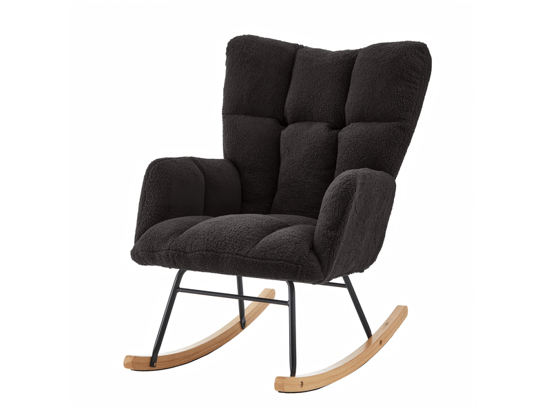  Fauteuil à bascule en tissu gris foncé, pieds en bois et métal W3915P460799 - Conforama B