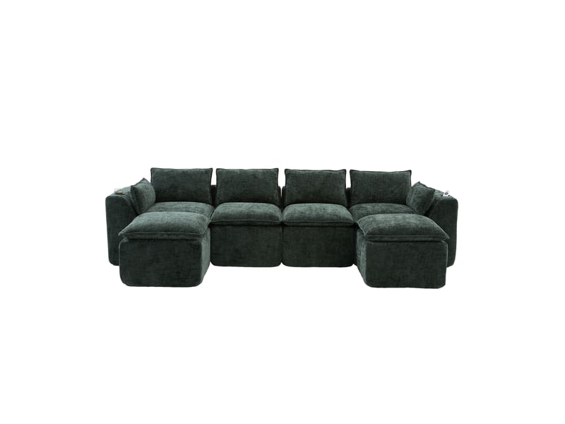 Canapé modulable compression d'angle en u,322x161x75cm,velours côtelé,canapé 4 places avec 2 poufs,porte-gobelets,poches latérales,sans montage,vert - Conforama A