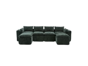 Canapé modulable compression d'angle en u,322x161x75cm,velours côtelé,canapé 4 places avec 2 poufs,porte-gobelets,poches latérales,sans montage,vert