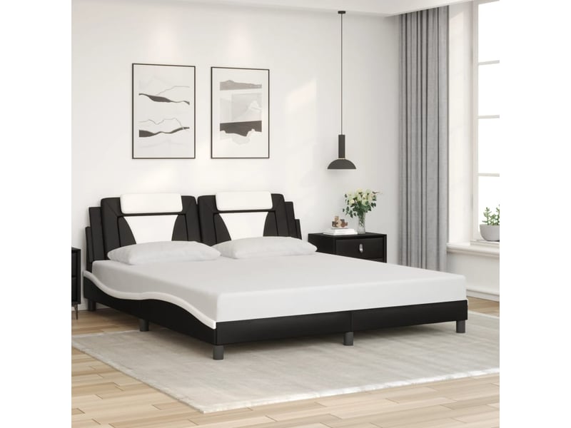 Lit double- lit adulte - cadre de lit viana avec led sans matelas noir et blanc 180x200 cm - Conforama C