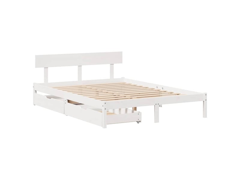  Lit double- lit adulte -  cadre de lit sans matelas blanc 140x200 cm bois de pin massif  - Conforama B