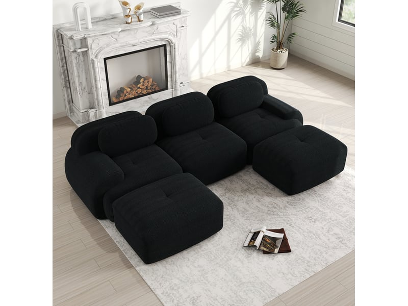  Canapé d'angle en u modulable modenvie 3 places 298 x 178 cm velours côtelé noir  - Conforama D