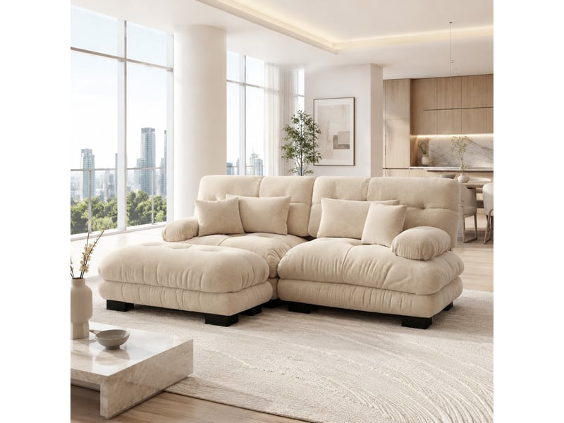 Canapé d'angle modenvie cloud modulable 2 places en chenille café clair 220 x 145 x 81 cm - Conforama E