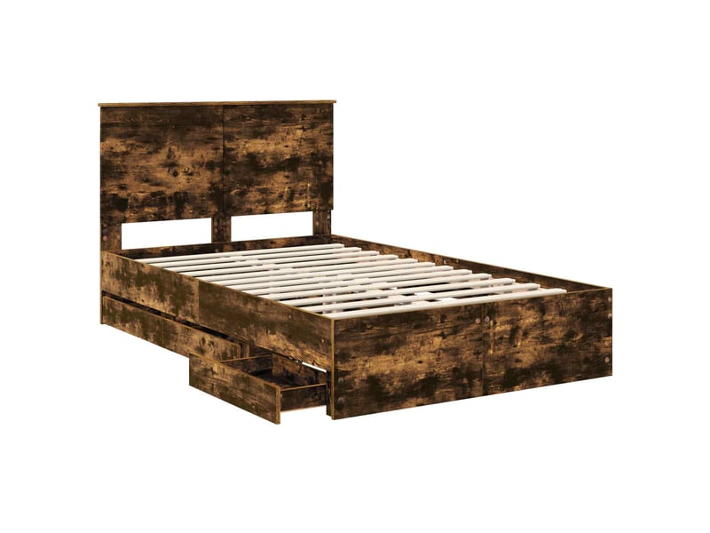 Lit double- lit adulte - cadre de lit chêne fumé 135 x 190 cm bois ingénierie - Conforama D