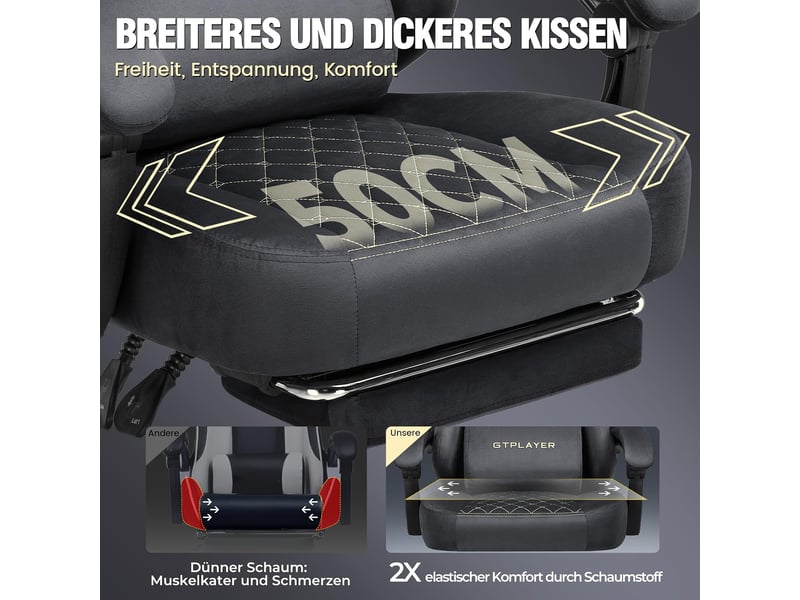  Gtplayer chaise de jeu ergonomique avec assise à ressorts et repose-pieds 150kg - tissu gris GT830-GY - Conforama E