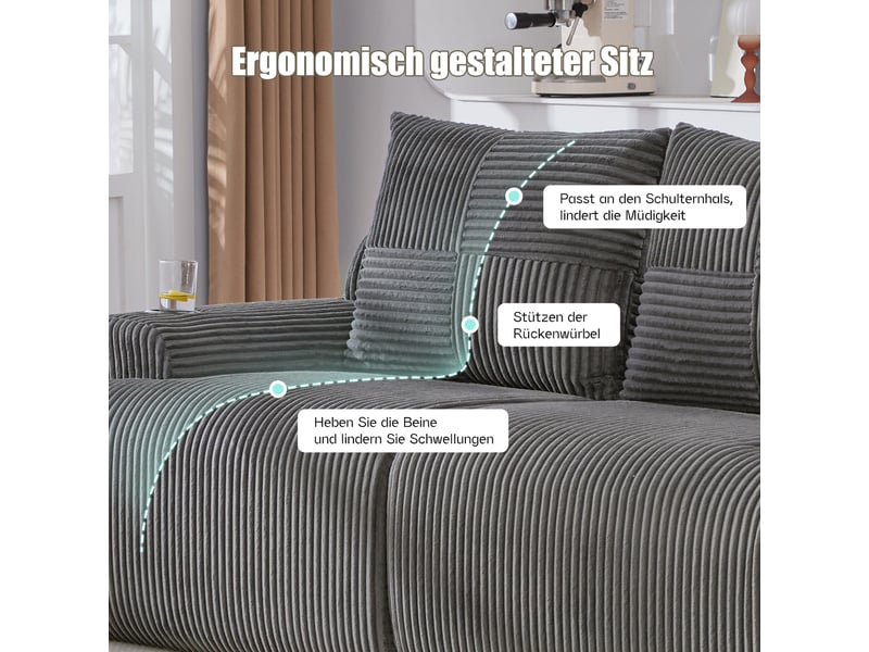 Canapé modulable, canapé de salon – en velours tricoté, porte-gobelets, gris foncé - Conforama E