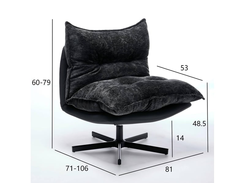  Fauteuil relax pivotant avec dossier inclinable 3 positions et mousse à mémoire, base métallique noire, gris foncé  - Conforama C