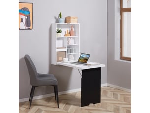 Bureau mural rabattable 60x94,5x147 cm avec 5 niches et tableau blancnoir, gain de place optimal