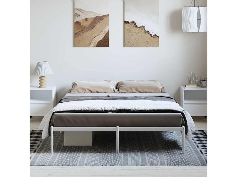  Lit double- lit adulte -  cadre de lit métal sans matelas blanc 150x200 cm  - Conforama C